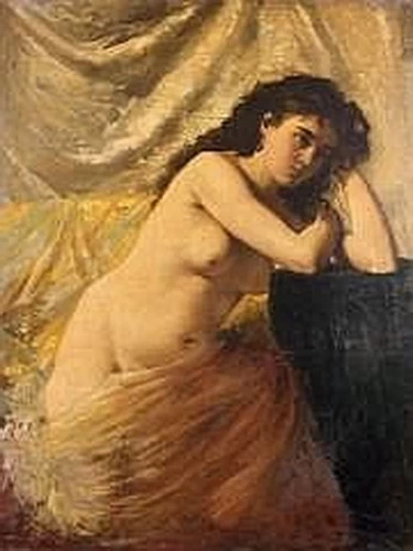 Jean - Joseph Benjamin, Constant, Donna nuda appoggiata a un tavolo con piedistallo